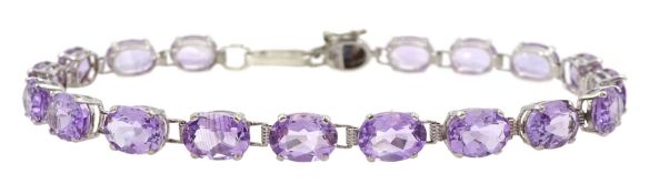 9ct white gold oval amethyst bracelet