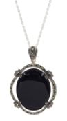 Silver black onyx and marcasite pendant necklace