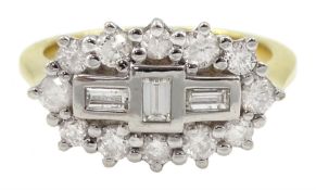 18ct gold baguette and round brilliant cut diamond cluster ring