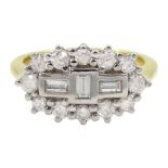 18ct gold baguette and round brilliant cut diamond cluster ring