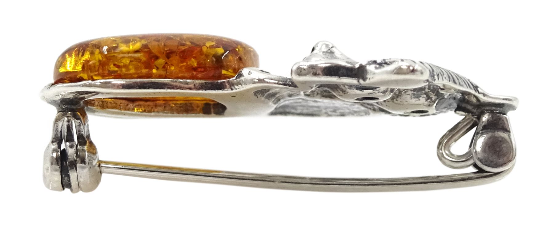 Silver Baltic amber fox brooch - Image 2 of 2