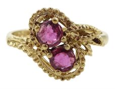 9ct gold two stone round ruby crossover ring