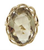 9ct gold single stone oval smokey quartz ring