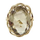 9ct gold single stone oval smokey quartz ring