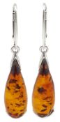 Pair of silver Baltic amber pendant earrings