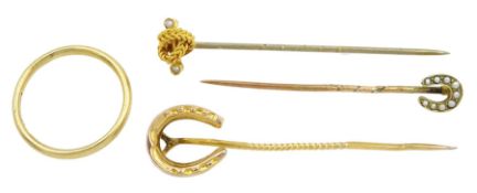Two Victorian gold horseshoe stick pins