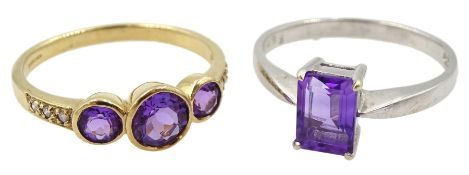 Yellow gold three stone amethyst ring