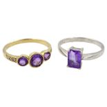 Yellow gold three stone amethyst ring