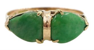 Gold two stone pear shaped jade ring