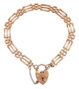 9ct rose gold three bar gate bracelet