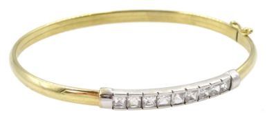 9ct white and yellow gold nine stone cubic zirconia bangle