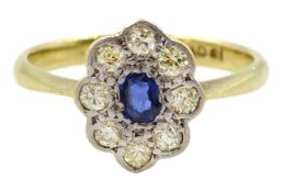 18ct gold oval sapphire and diamond cluster ring