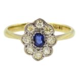 18ct gold oval sapphire and diamond cluster ring