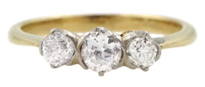 Early 20th century 9ct gold three stone old cut diamond ring