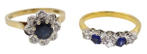 9ct gold sapphire and diamond chip cluster ring