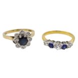 9ct gold sapphire and diamond chip cluster ring