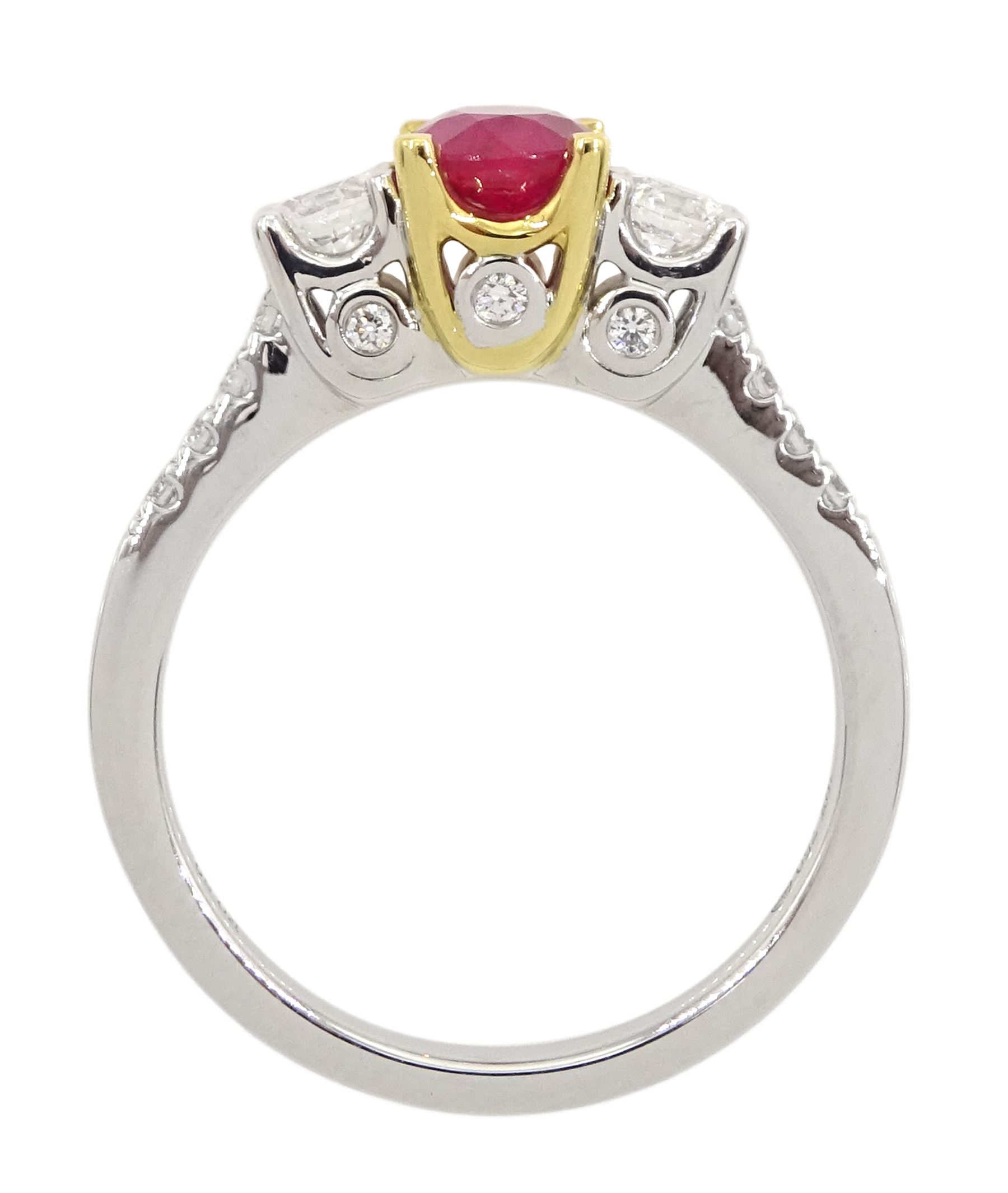 18ct white gold three stone oval ruby and round brilliant cut diamond ring - Image 4 of 4