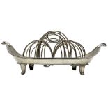 Early George III silver six division rack on a navette shape stand