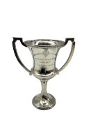 Silver two handled Regimental Sports trophy presented by A Jarrold Black H19cm Birmingham 1923 8oz