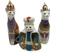 Three Royal Crown Derby paperweights from the Royal Cats Collection 'Egyptian'