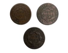 Three United States of America one cent coins