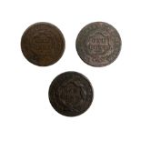 Three United States of America one cent coins