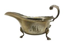 Silver sauce boat with crimped rim and C scroll handle Birmingham 1923 Maker Haseler & Bill 5oz