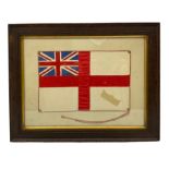 Royal Navy small silk Ensign flag presented to Lena Mitchinson for her work with the Admiralty signe