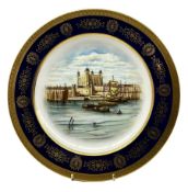 Coalport Bone China charger painted with a scene of the Tower of London