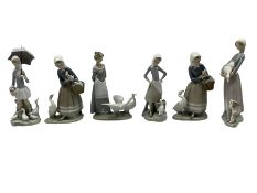 Group of six Lladro figures including 'Shepherdess with Ducks' no. 4568