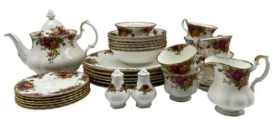 Royal Albert 'Old Country Roses' pattern tea set comprising teapot