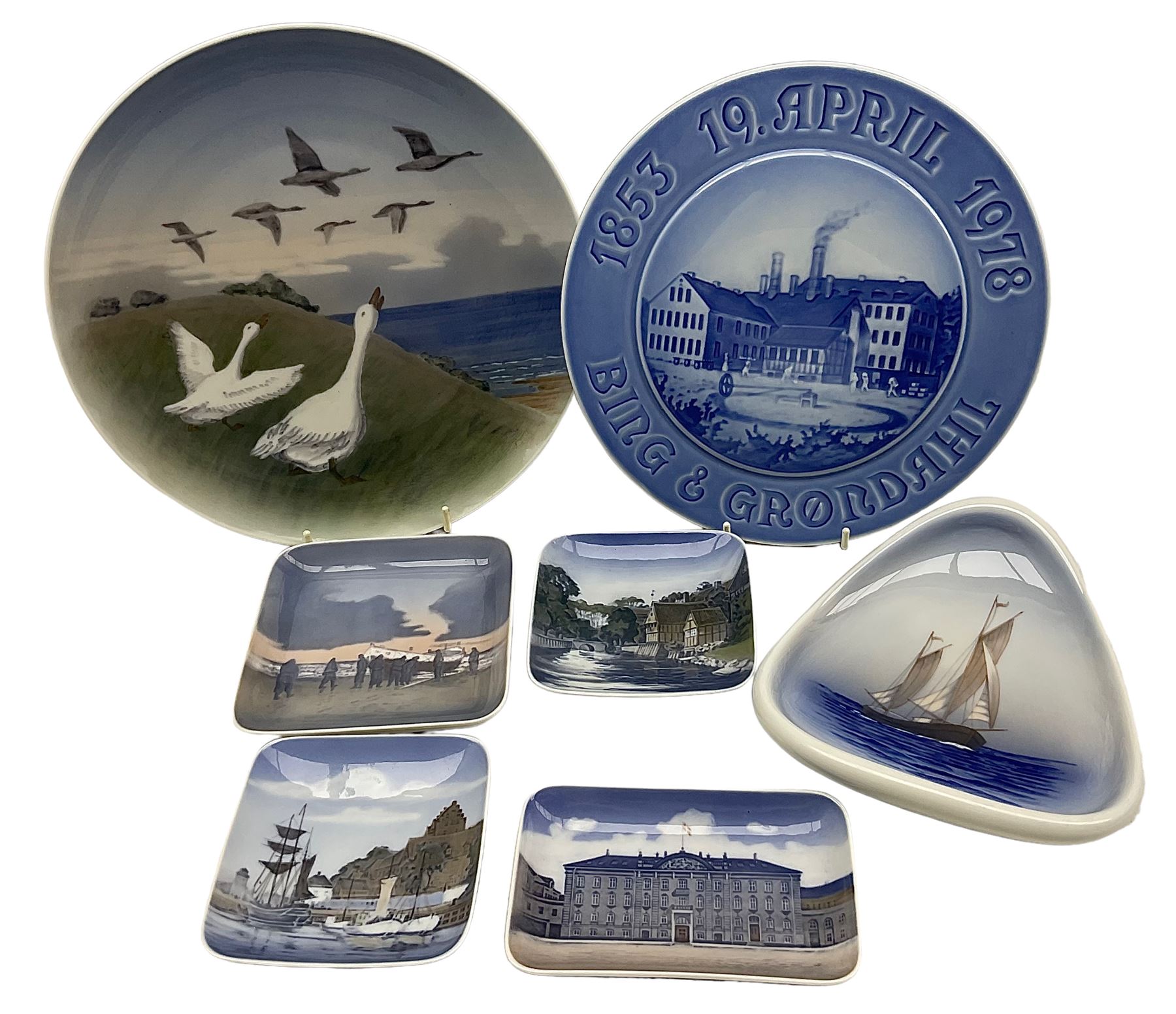 Five Royal Copenhagen pin dishes including three decorated with scenic views no.4403