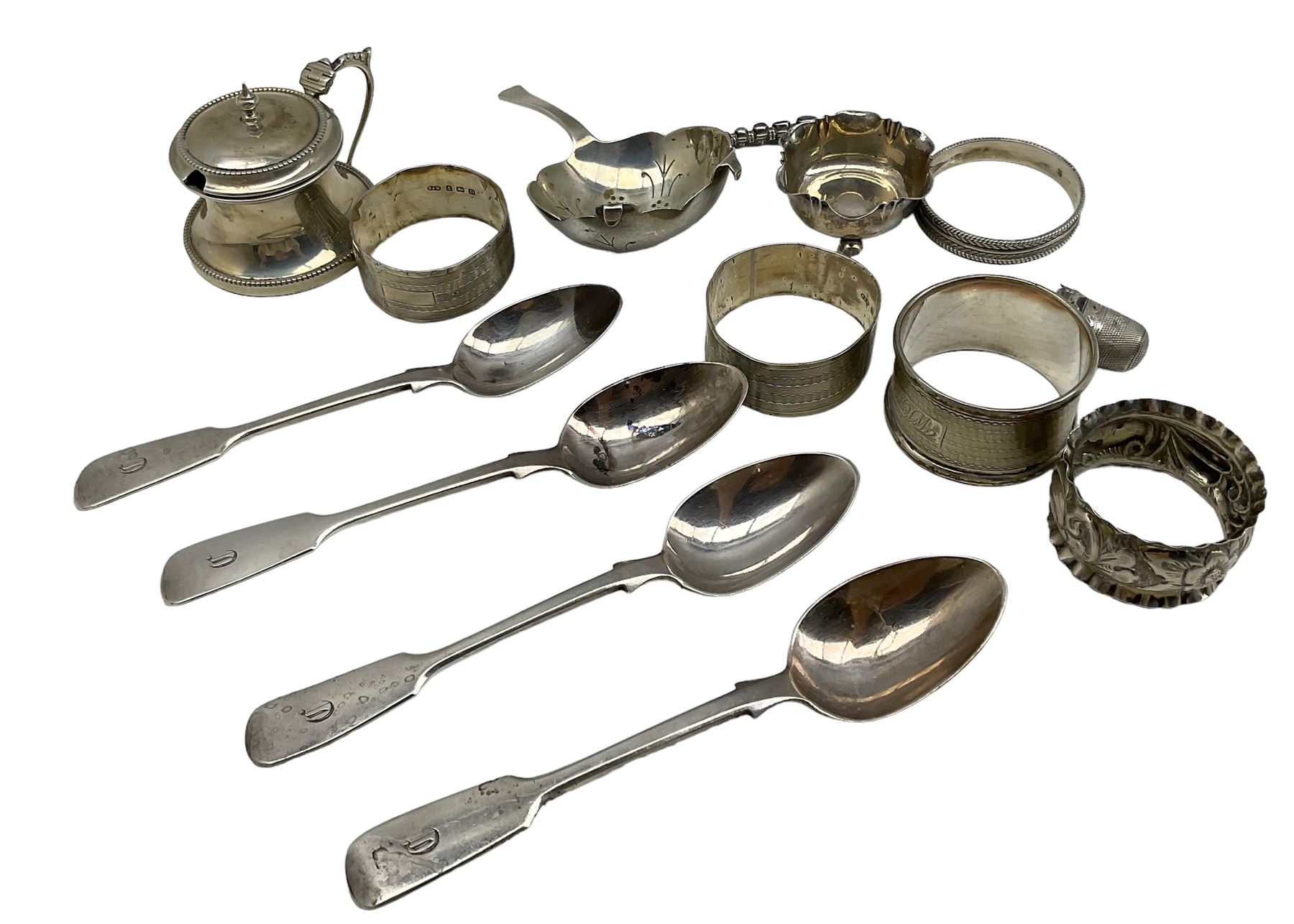 Four Victorian silver fiddle pattern teaspoons