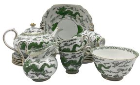 New Chelsea tea set decorated with green dragons and cloud forms with gilt