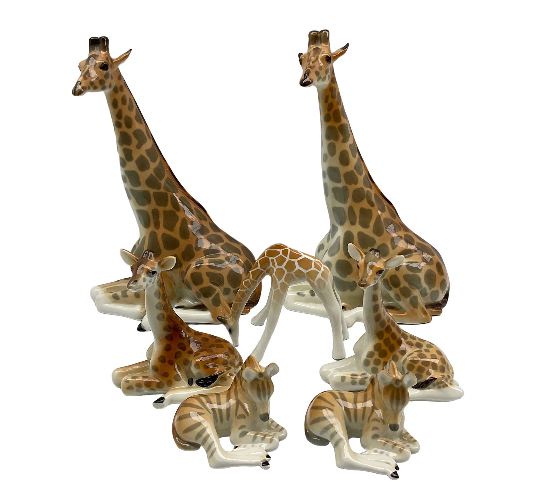 USSR Lomonosov model of resting giraffe pair together with small zebra and 4 other small models max