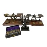 Set of Edwardian brass Postal Scales 'Inland Letter Post' on oak base