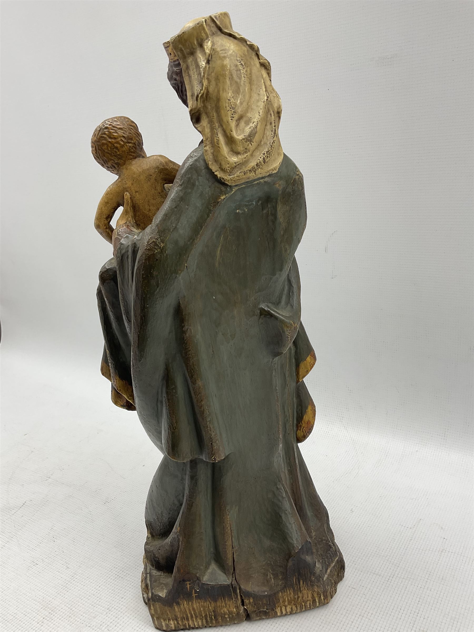 Wooden carved Madonna and Child H48cm - Image 3 of 3