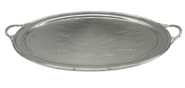 Silver oval two handled tray presented to Captain F.L. Smith M.C.by the Officers of the 6th Duke of