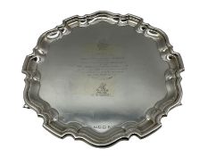 Silver circular salver presented by the Mayor of Spenborough to The Duke of Wellington's Regiment on