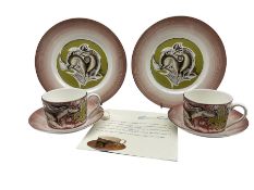 Wedgwood 'Genius Collecfour-piecetion' Susie Cooper Recumbent Deer pattern four piece set and a cup