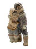 Large Lladro Gres group 'Eskimo Boy and Girl' no. 2038 designed by Juan Huerta