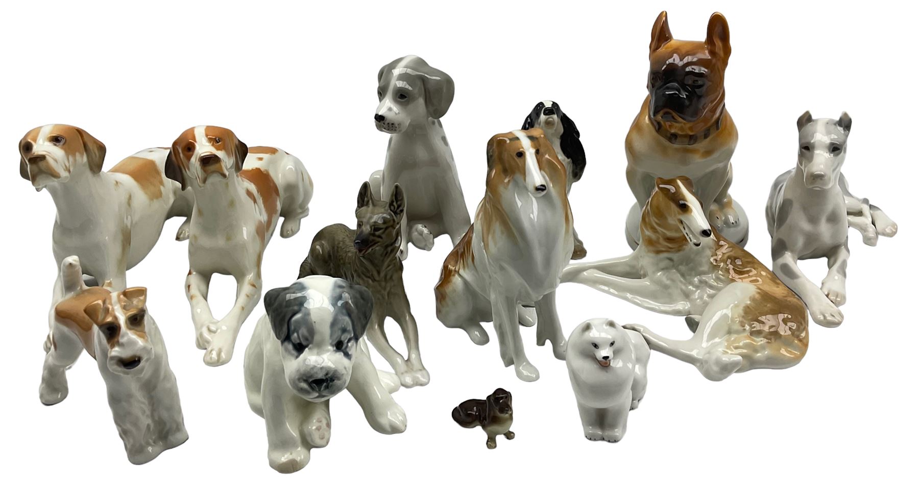 USSR Lomonosov modelled figures of dogs comprising Bulldog