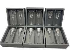 Six Waterford Millennium Collection pairs of flutes comprising two sets of Health