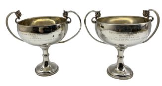 Pair of silver two handled trophies Aldershot Command Athletics Association won by the Duke of Welli