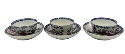 Three 18th century Liverpool porcelain tea bowls and saucers