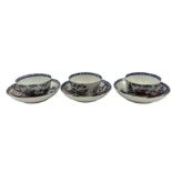 Three 18th century Liverpool porcelain tea bowls and saucers