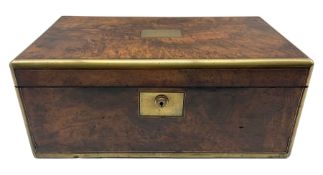 Victorian walnut writing box with brass edging and leather writing slope W40cm