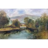 English School (Early 20th century): Highland River Landscape with Bridge