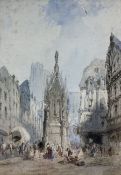 Circle of David Roberts (Scottish 1796-1864): French Street Scene with Monument