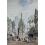 Circle of David Roberts (Scottish 1796-1864): French Street Scene with Monument